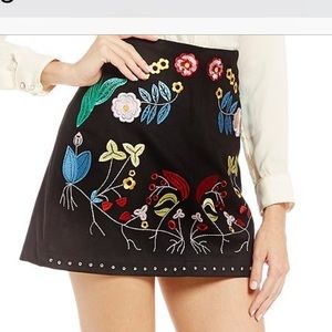 Gianni Bini suede skirt with floral embroidery